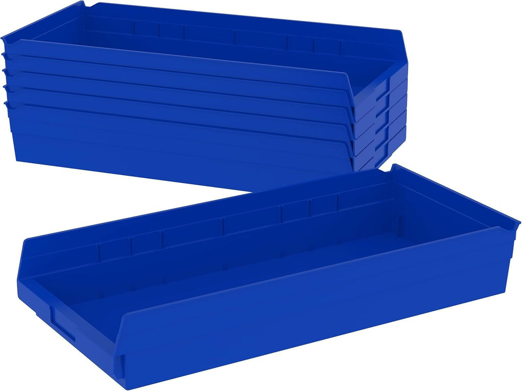 Akro-Mils 30174 24-Inch by 11-Inch by 4-Inch Plastic Nesting Shelf Bin Box, Blue, Case of 6