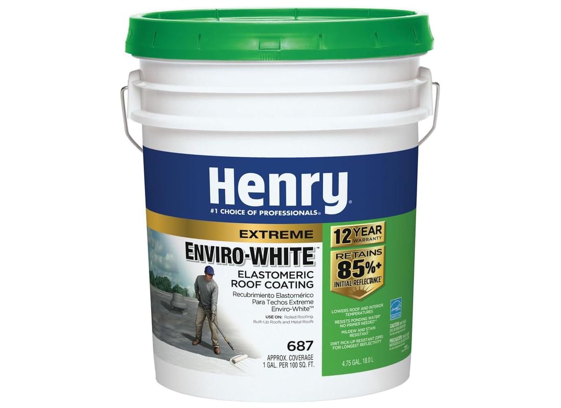 Henry Company HE687406 Enviro Premium White Roof Coating, 5 Gal, White