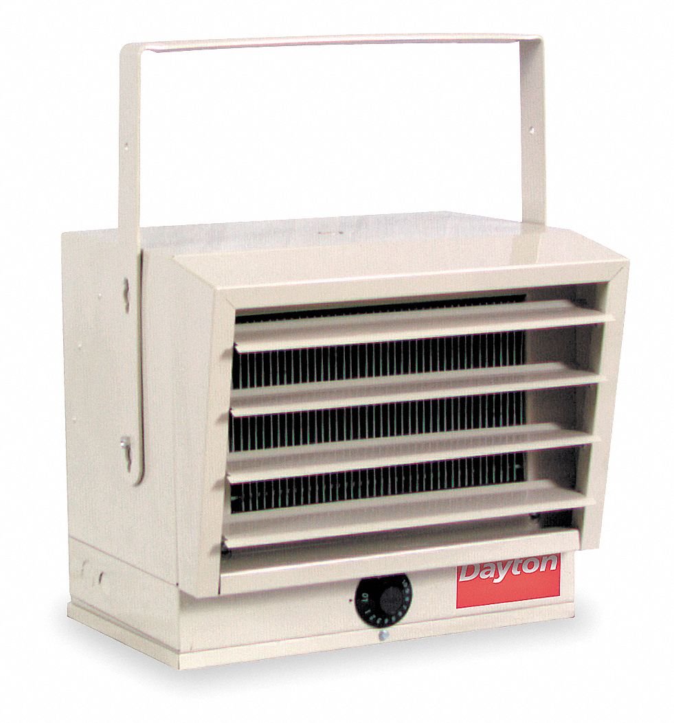 Dayton Electric Utility Heater, Voltage 240/208, kW 5.0/2.5, 3.7/1.8, BtuH 17,065/14,215, 12,800/6396-3UG73