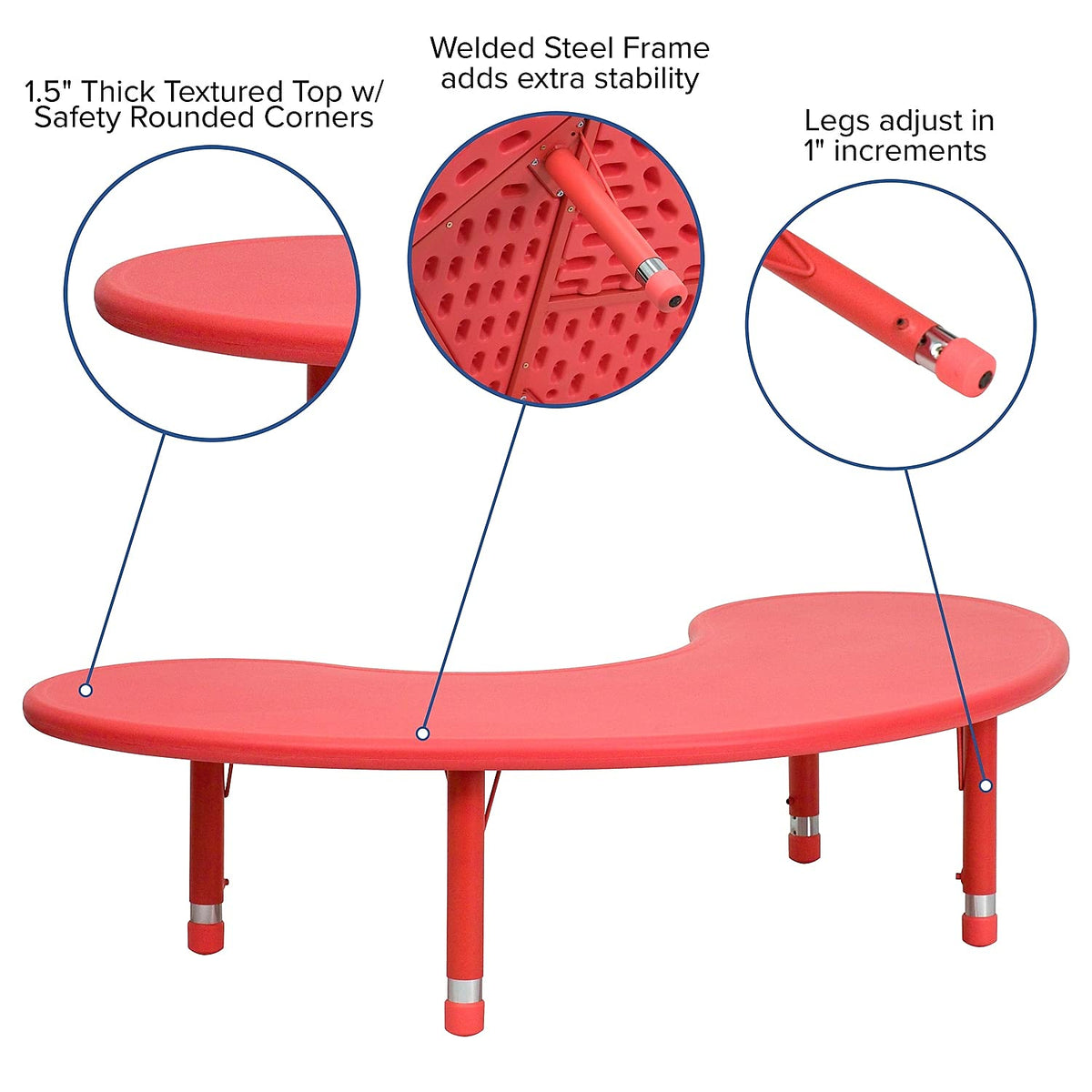 Flash Furniture Adjustable Half-Moon Blue Plastic Activity Table