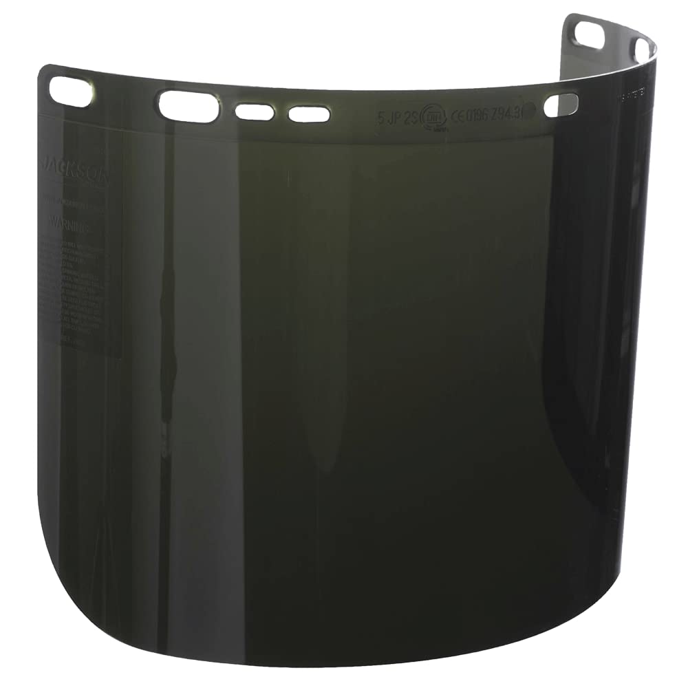 Jackson Safety Face Shield Window for Jackson Safety Headgear, 8" x 15.5" x 0.06", Polycarbonate, Unbound, Shade 5 Tint (Case of 12), 29080