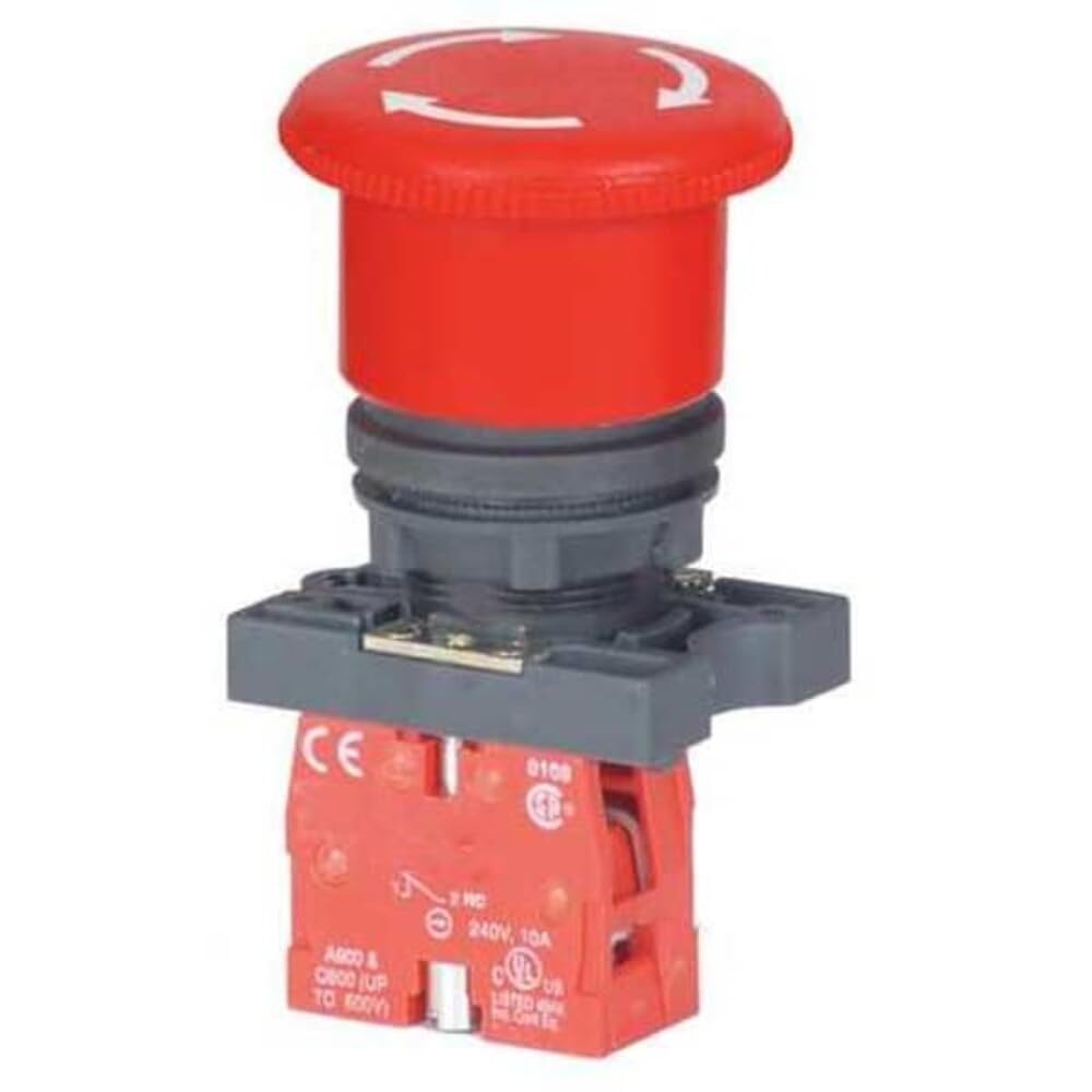 Dayton 30G252 E-Stop Push Button, Non-Illuminated, 22mm, 1NC, Red