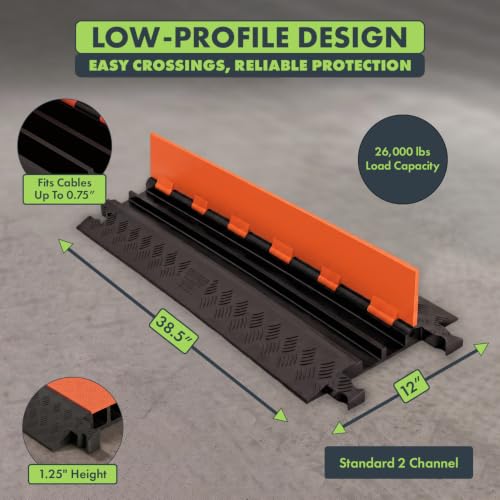Checkers 2 Channel Low Profile Drive Over Cable Protector, Heavy Duty Loads up to 26,000 Pounds, Polyurethane Construction, Improved Traction and Stability