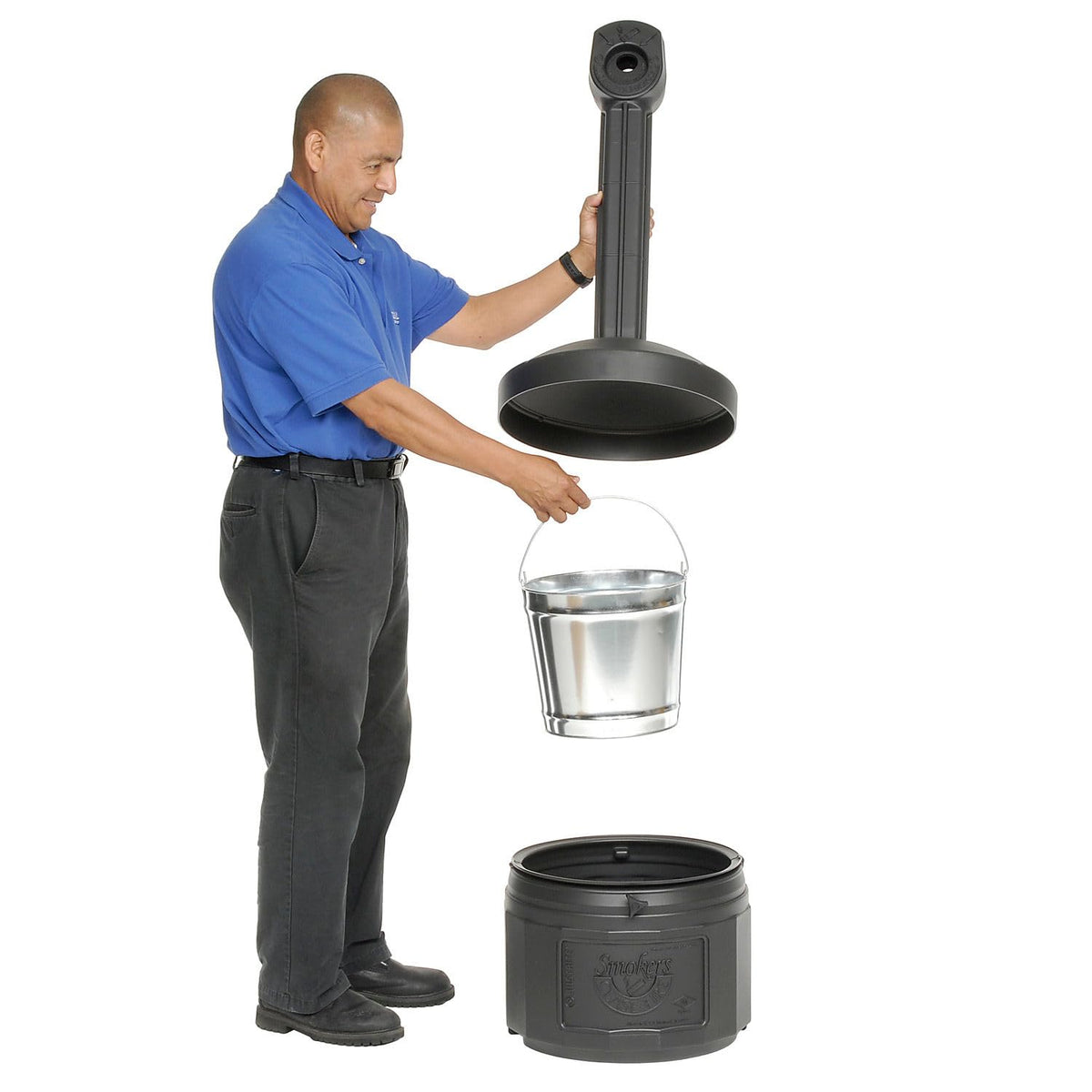Justrite Cease-Fire Cigarette Butt Receptacle - 16-1/2" Dia.X38-1/2"H - 4-Gallon Capacity - Black