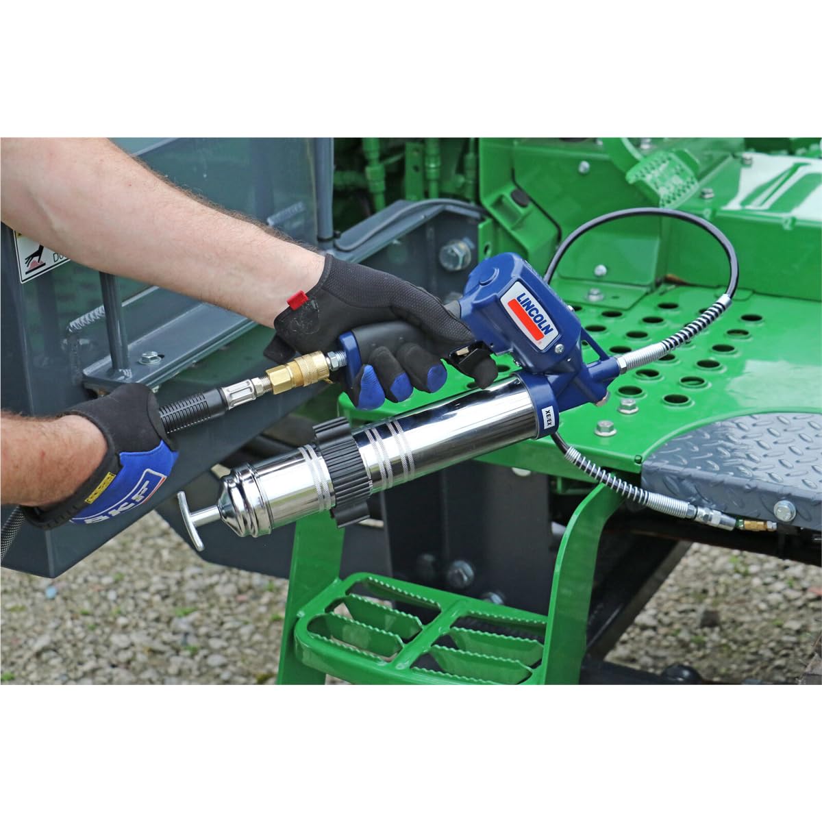 Lincoln 1162 Pneumatic Grease Gun with 30" High-Pressure Hose and Coupler, Variable Speed Trigger, 6,000 PSI, Fully Automatic, Continuous Operation, Combination Filler Coupler Air Bleeder Valve