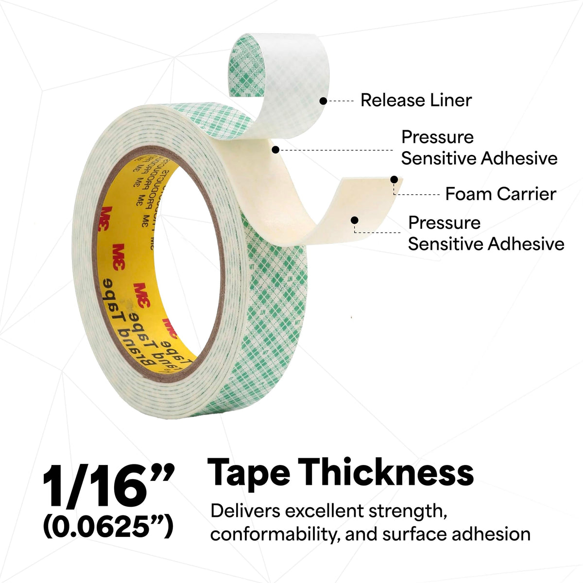 3M Double Coated Urethane Foam Tape 4016, 1" x 5 yards, Indoor Mounting, Bonding, and Attaching