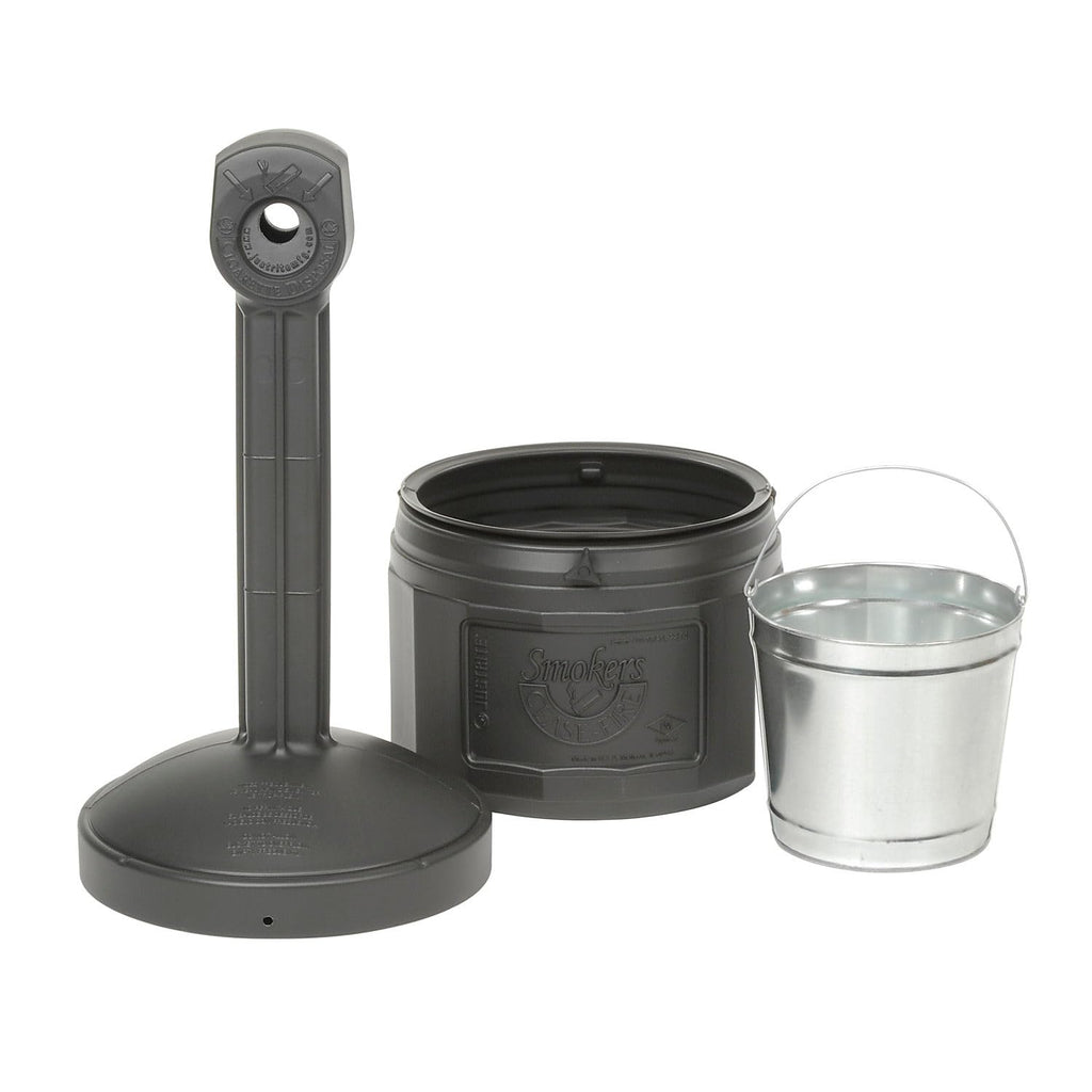 Justrite Cease-Fire Cigarette Butt Receptacle - 16-1/2" Dia.X38-1/2"H - 4-Gallon Capacity - Black