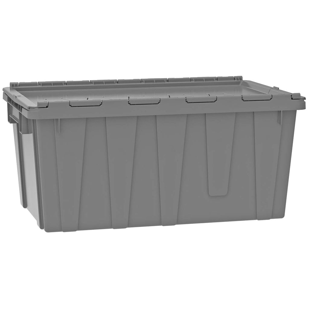 Buckhorn Industrial Grade Plastic Attached Lid Flip TOP 17 gallon Container Tote - 27" x 17" x 12" - Grey