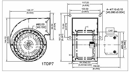 DAYTON 1TDP7 PSC Blower, Black, Draft Fan, 115 Volt, 146 CFM, Outdoor Wood Furnace Fan