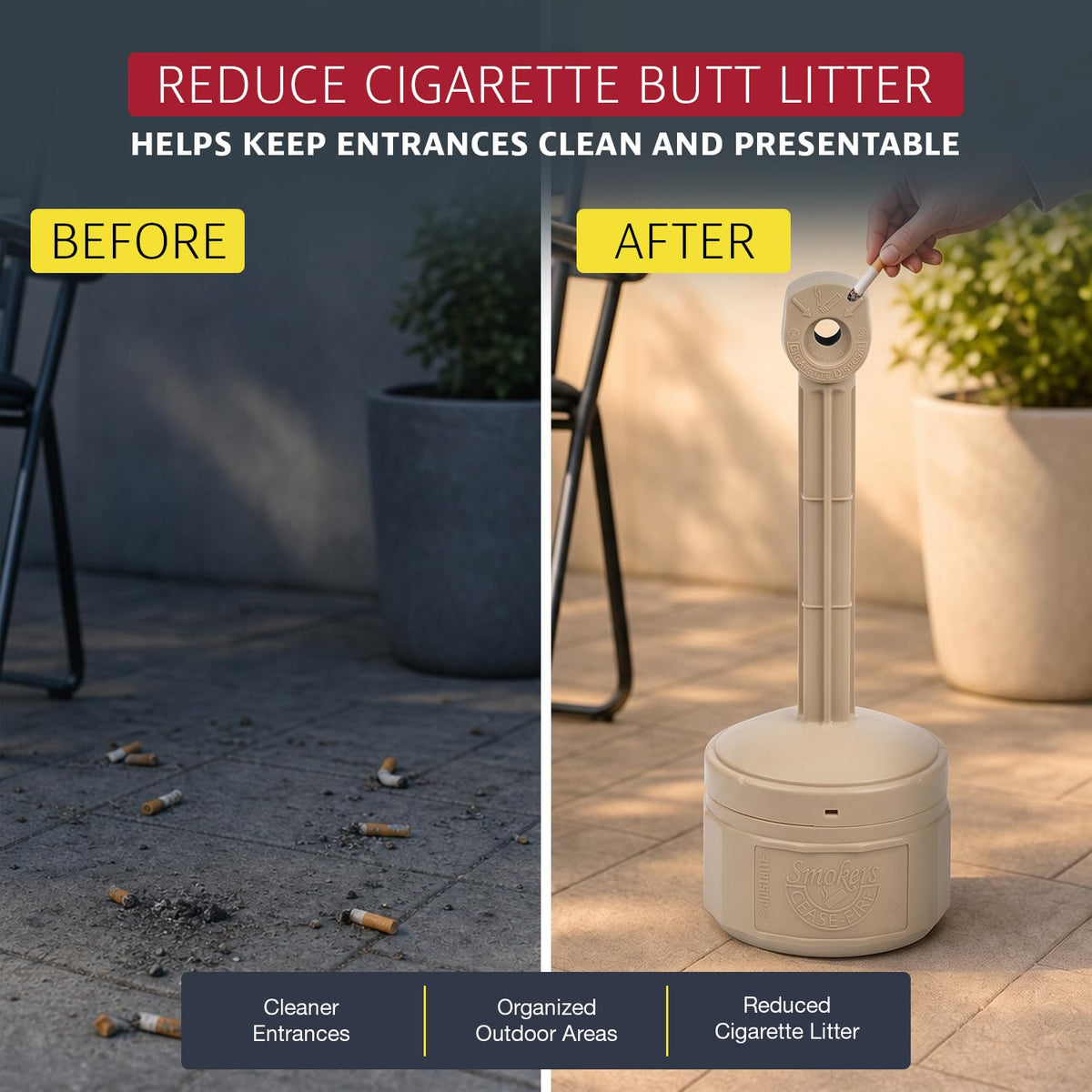 Justrite Personal Smokers Cease Fire Polyethylene Cigarette Butt Receptacle
