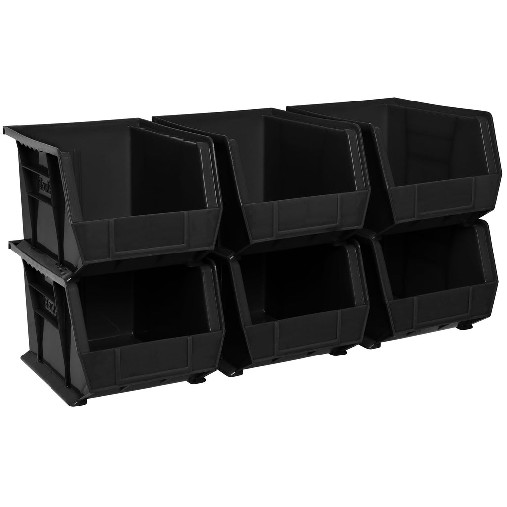 Akro-Mils 30239 AkroBins Plastic Storage Bins, Space-Saving Stackable Bins for Garage, Pantry, Craft Organization, 11-" x 8-" x 7-", Black, 6-Pack