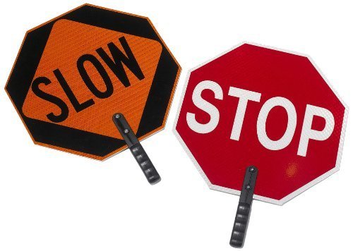 Cortina ABS Plastic Pole Mounted Paddle Sign,"Stop/Slow", 03-851, 18" Sign with 9" Polygrip Handle, Red on Orange (Pack of 4)