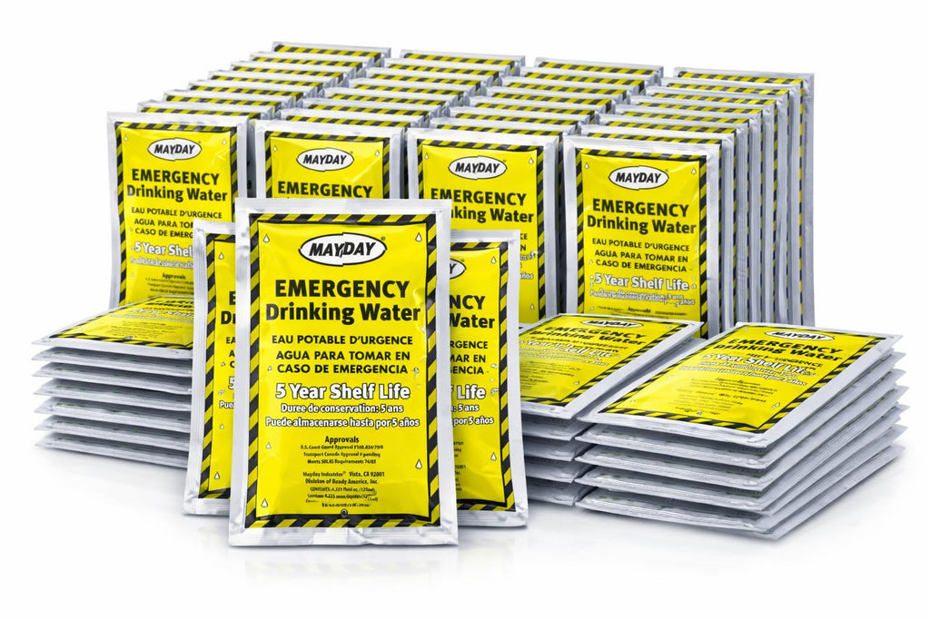 Mayday Emergency Drinking Water Pouches, Coast Guard Approved, 5-Year Shelf Life, 125 mL (100 Pack)