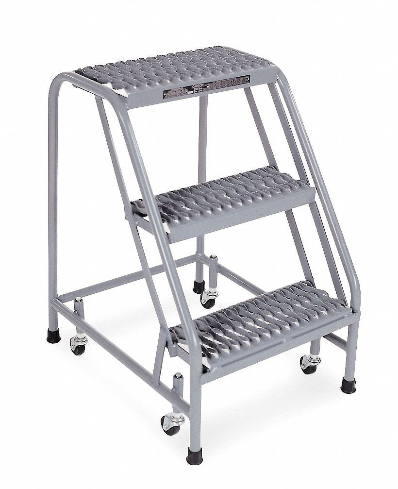 Cotterman 1003N1820A3E10B3C1P1 All Welded Ready to Use Rolling Steel Safety Ladder, 3-Step, 30" Top Step Height, Serrated Tread, 450 lb Capacity