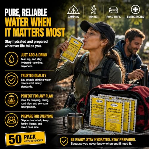 Mayday Emergency Drinking Water Pouches, Coast Guard Approved, 5-Year Shelf Life, 125 mL (100 Pack)