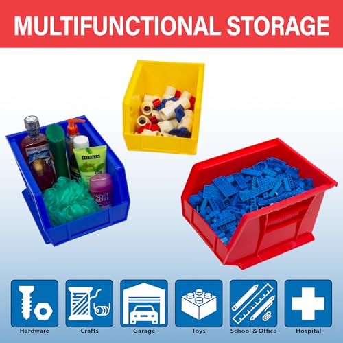 Akro-Mils 30239 AkroBins Plastic Storage Bins, Space-Saving Stackable Bins for Garage, Pantry, Craft Organization, 11-" x 8-" x 7-", Black, 6-Pack