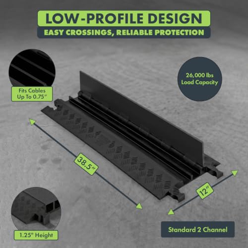 Checkers 2 Channel Low Profile Drive Over Cable Protector, Heavy Duty Loads up to 26,000 Pounds, Polyurethane Construction, Improved Traction and Stability
