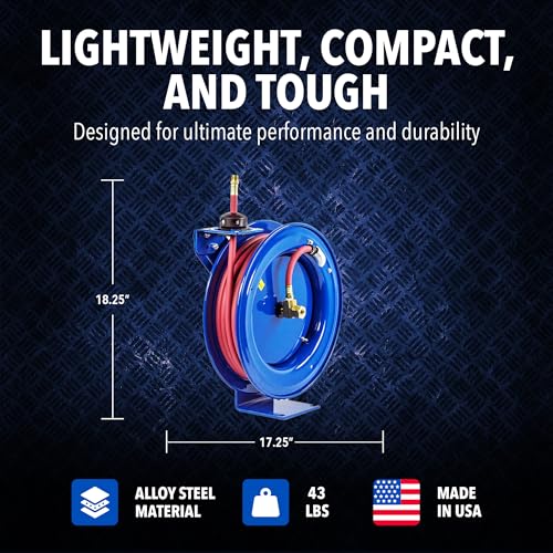 Coxreels P-LP-110 Low Pressure Spring Rewind Hose Reel: 1/4" I.D., 10' Hose Capacity, with Hose, 300 PSI