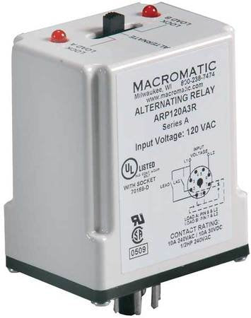 Macromatic ARP240A3R Alternating Relay, Dpdt, 240Vac, 10A, 8 Pin