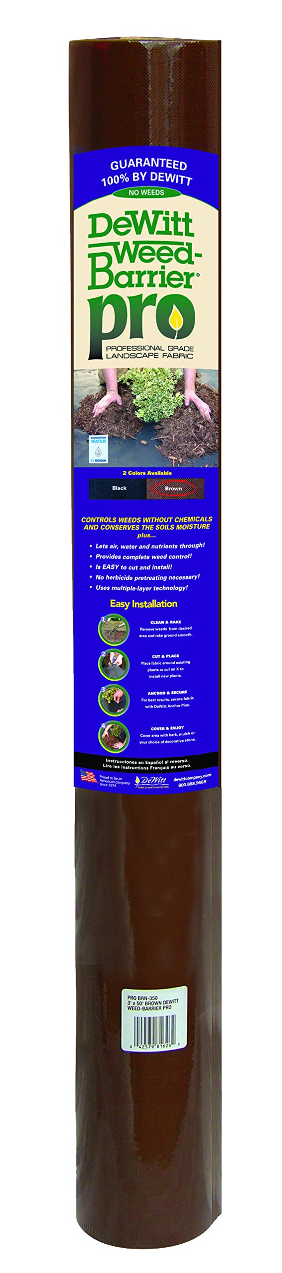 Dewitt Brown 3-Foot by 50-Foot 3oz Weed Barrier Pro Landscape Fabric PBN350