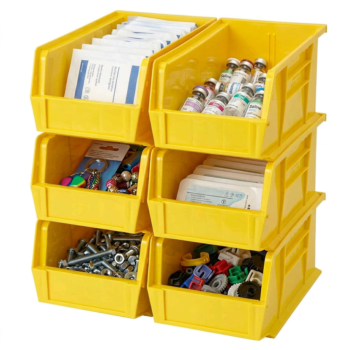 Quantum Storage QUS240 Heavy-Duty Stackable Plastic Storage Bins for Workshop, Warehouse & Garage, Ultra Stack & Hang, 14-3/4" x 8-1/4" x 7", 12-Pack